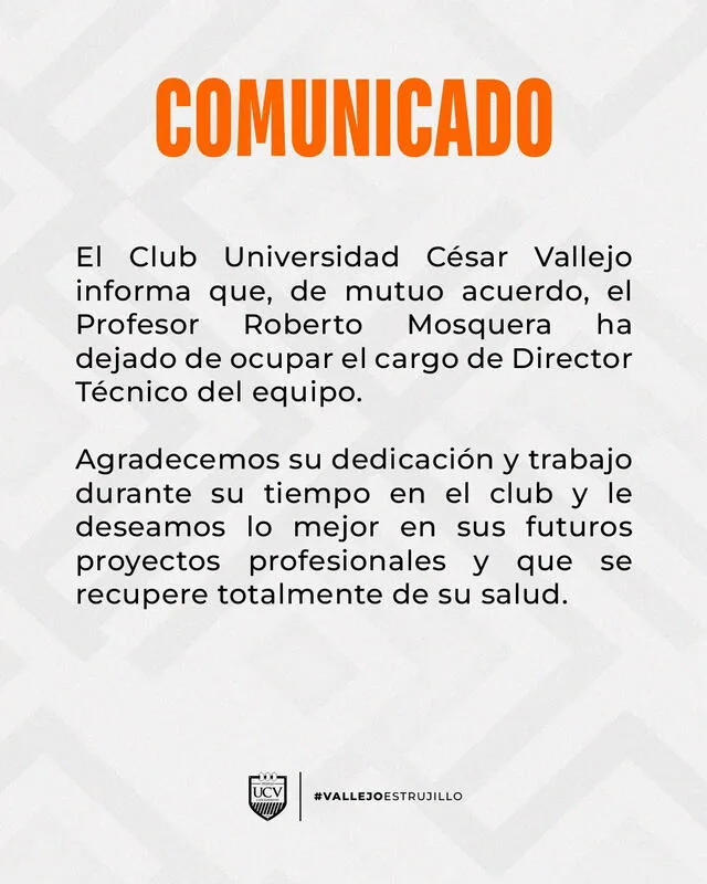 Comunicado de César Vallejo. Foto: Club UCV   