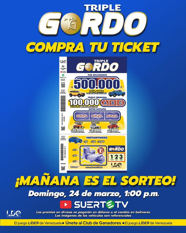 Imagen de la página que promociona el sorteo del domingo 24 de marzo. Foto: Triple Gordo/Instagram