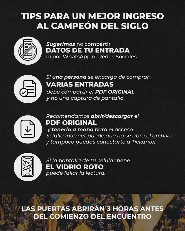 Recomendaciones para el ingreso al estadio. Foto: Peñarol.   