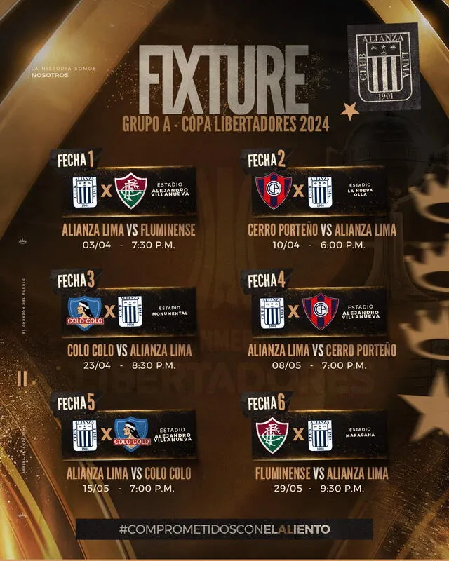 Fixture completo de Alianza Lima en la Copa Libertadores. Foto: Alianza Lima.   