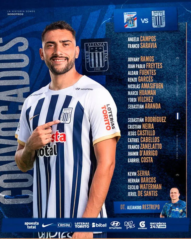 Lista de jugadores convocados. Foto: Alianza Lima   