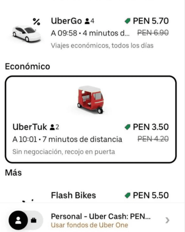 UberTuk disponible en San Martín de Porres, Los Olivos y Comas. Fuente: X   
