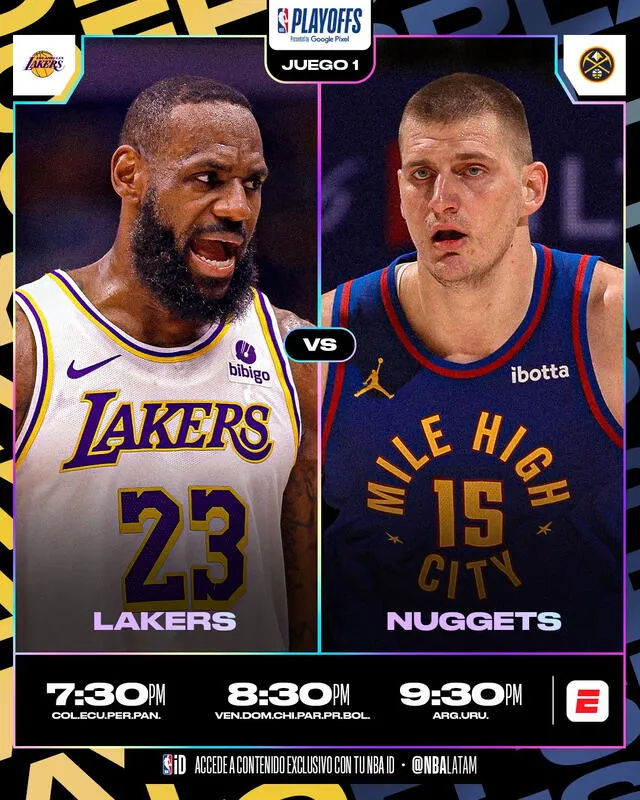 Lakers y Nuggets prometen un duelo emocionante. Foto: NBA.   