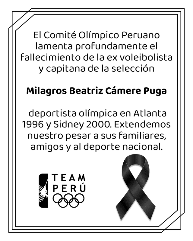 Mensaje del Team Perú por la muerte de MIlagros Cámere. Foto: COP   