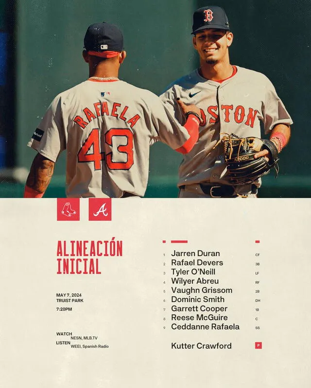 Lineup de los Boston Red Sox. Foto: RedSoxBeisbol / Twitter   