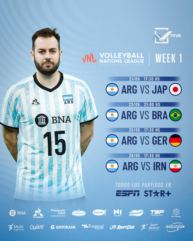 Un total de 4 partidos jugará Argentina en la week 1 del torneo. Foto: FEVA   
