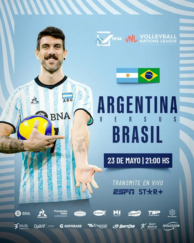 Hora y canal de transmisión confirmado para el clásico entre argentinos y brasileños. Foto: FEVA   