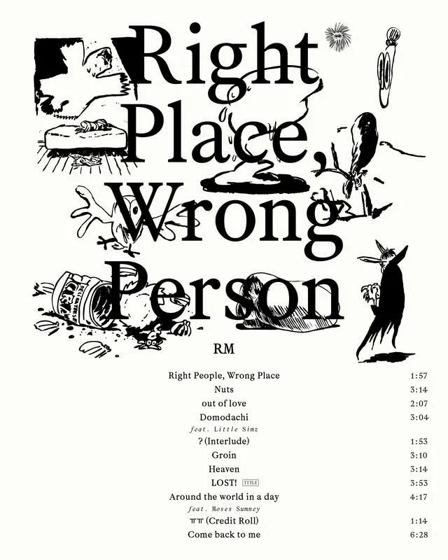  Tracklist de 'Right Place, Wrong People', el segundo álbum de Namjoon de BTS. Foto: Hybe   