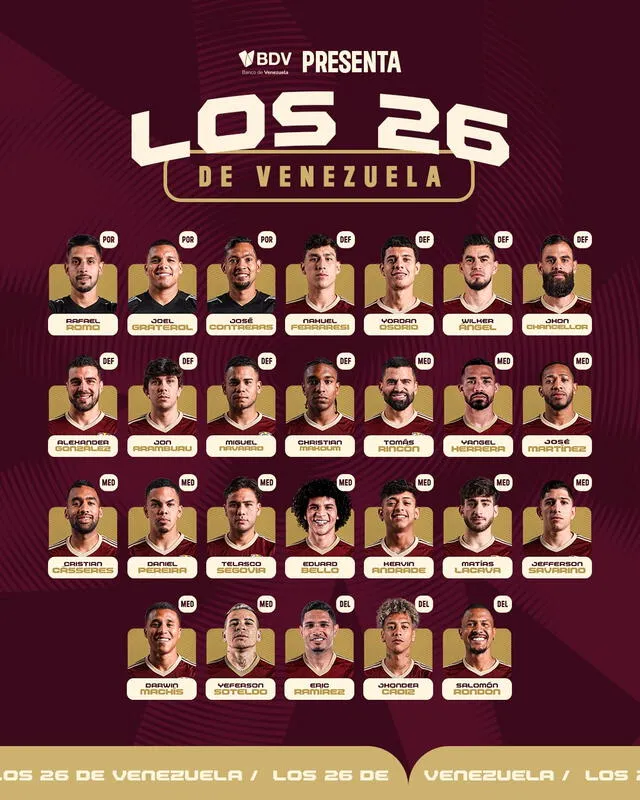 Estos son los 26 convocados del 'Bocha'. Foto: La Vinotinto/X