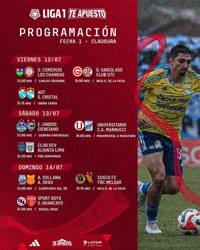 Programación de la primera jornada del Torneo Clausura 2024. Foto: Liga 1   