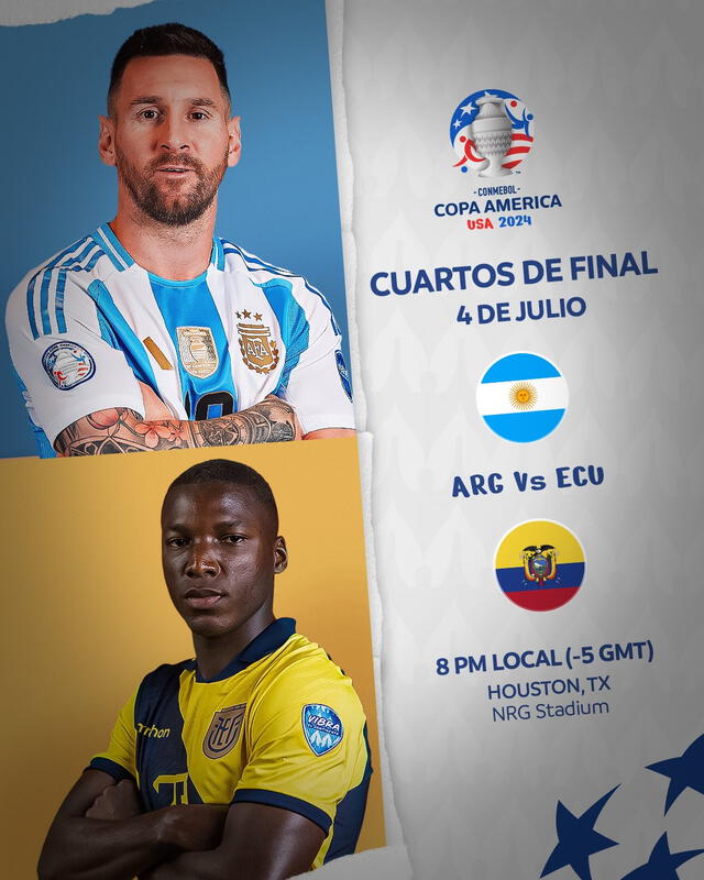 Argentina y Ecuador se medirán en cuartos de final del torneo por segunda edición consecutiva. Foto: Conmebol Copa América   