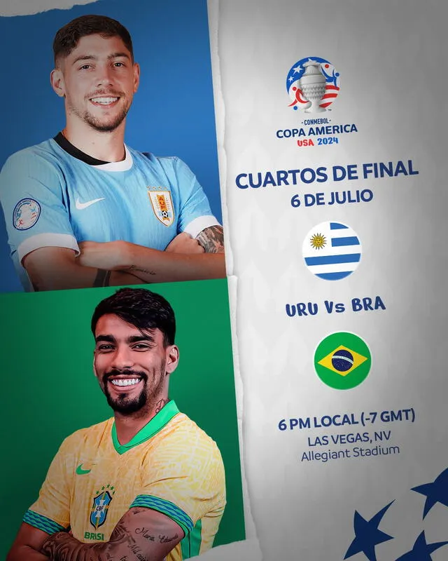  Uruguay y Brasil jugarán por los cuartos de final de la Copa América 2024. Foto: Conmebol Copa América/X  