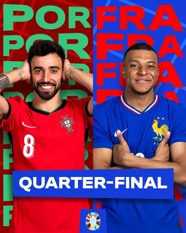  Francia y Portugal se enfrentarán en cuartos de final de la Eurocopa 2024. Foto: UEFA Euro 2024/X    