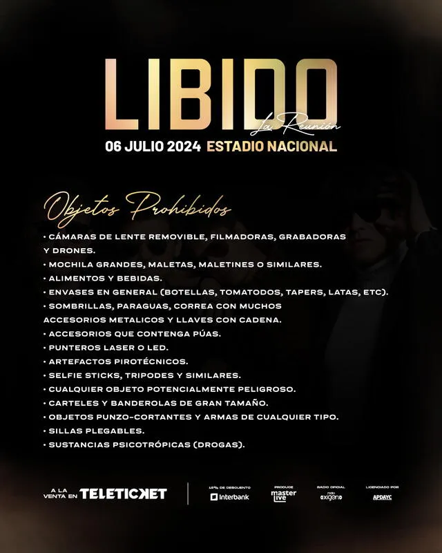 Prohibiciones del concierto de Libido. Foto: Teleticket   