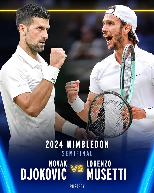  El serbio Djokovic buscará ganarle a Musetti para acceder a la final de Wimbledon 2024. Foto: @usopen/X    