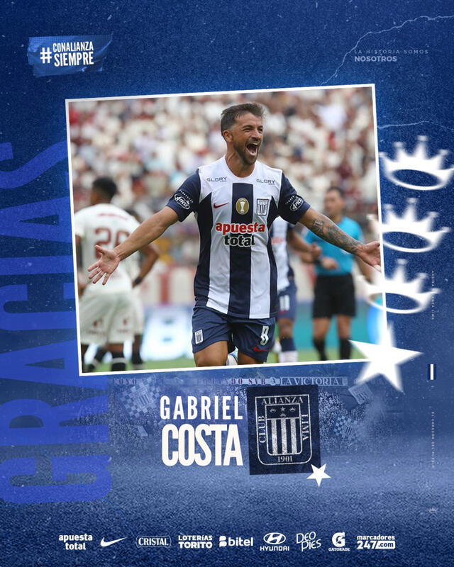 Publicación de Alianza Lima sobre al salida de Gabriel Costa. Foto: Alianza Lima 