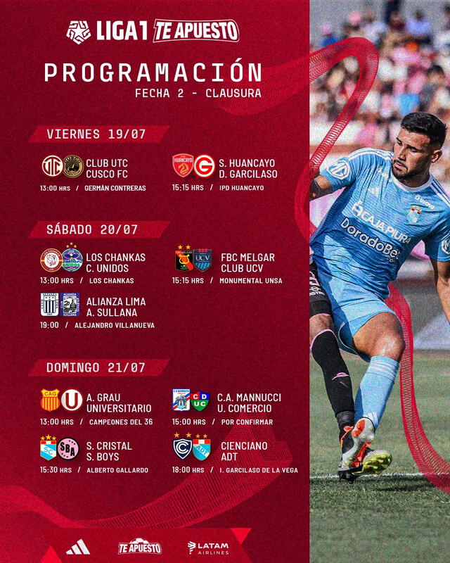  Programación de la fecha 2 del Torneo Clausura. Foto: Liga de Fútbol Profesional   