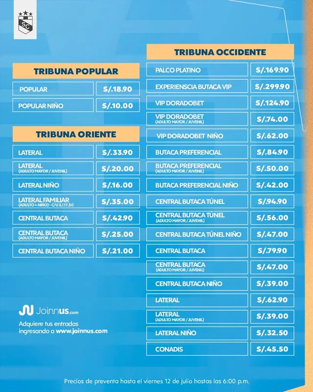 Precios de las entradas para el partido ante Sport Boys. Foto: Sporting Cristal   