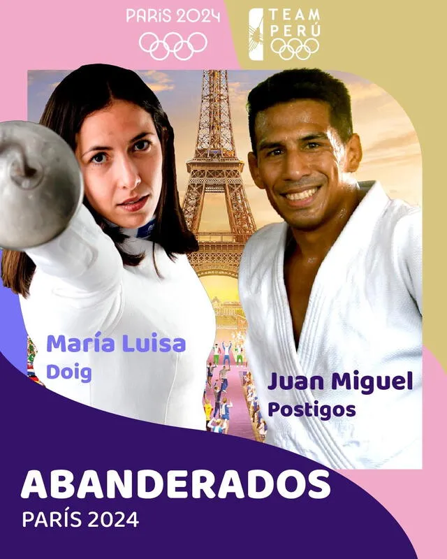  María Luis Doig y Juan Postigos son los abanderados de Perú en París 2024. Foto: @copteamperu/X   