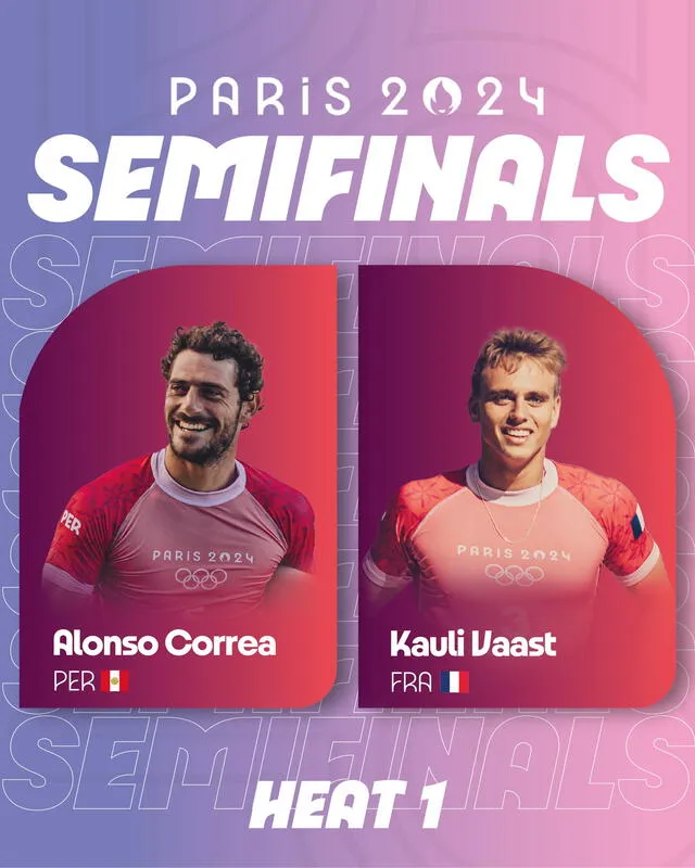  Alonso Correa enfrentará al francés Kauli Vaast por las semifinales en París 2024. Foto: @ISAsurfing/X   