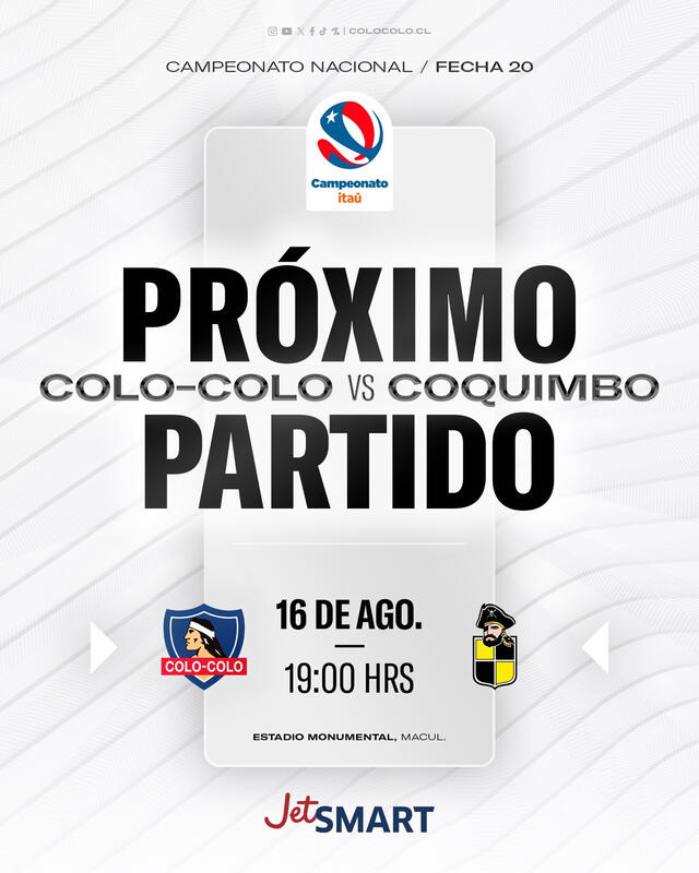 Colo-Colo vs. Coquimbo Unido jugarán por la fecha 20 del torneo chileno. Foto: X/Colo-Colo.    