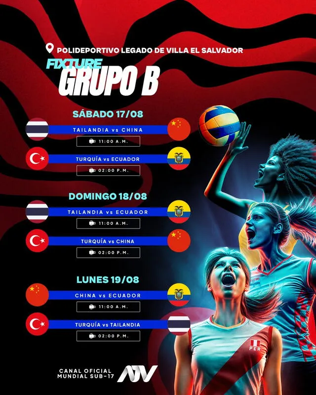 Con Ecuador y Turquía, este es el fixture de los partidos para el grupo B del torneo. Foto: Mundial U17 Perú 2024   