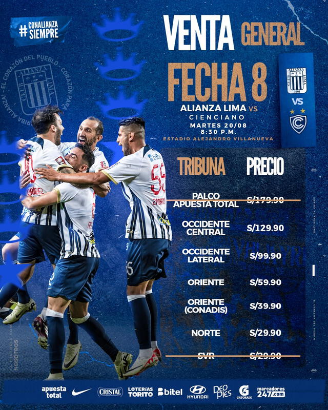 Precios de las entradas para el partido ante Cienciano. Foto: Alianza Lima   