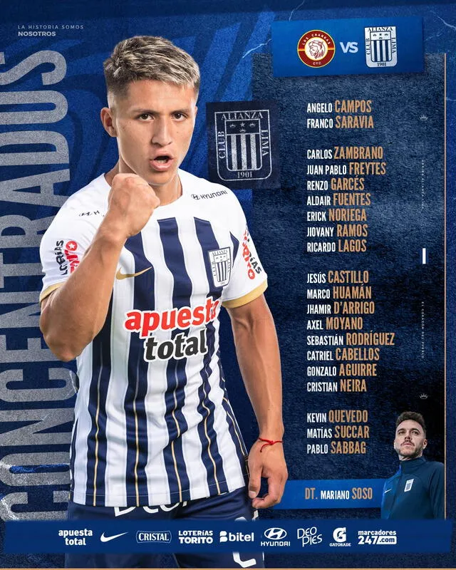  Lista de convocados de los íntimos. Foto: Alianza Lima 