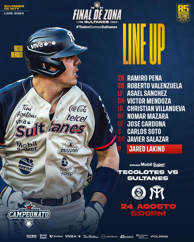 Lineup de los Sultanes de Monterrey. Foto: SultanesOficial / X   