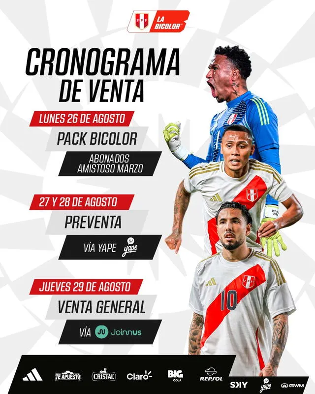 Cronograma para la venta de entradas al partido contra Colombia. Foto: FPF   