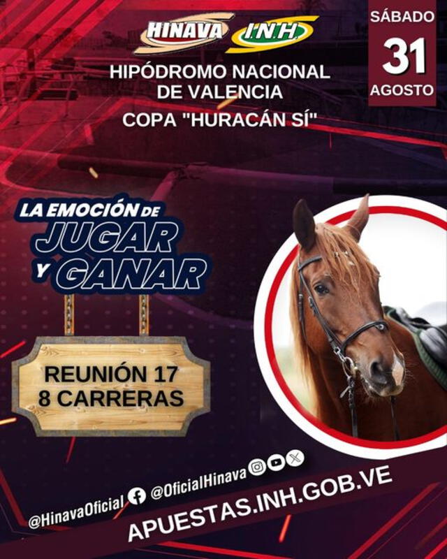 El Hipódromo de Valencia también correrá la Copa Huracán Sí en Venezuela. Foto: Hinava   