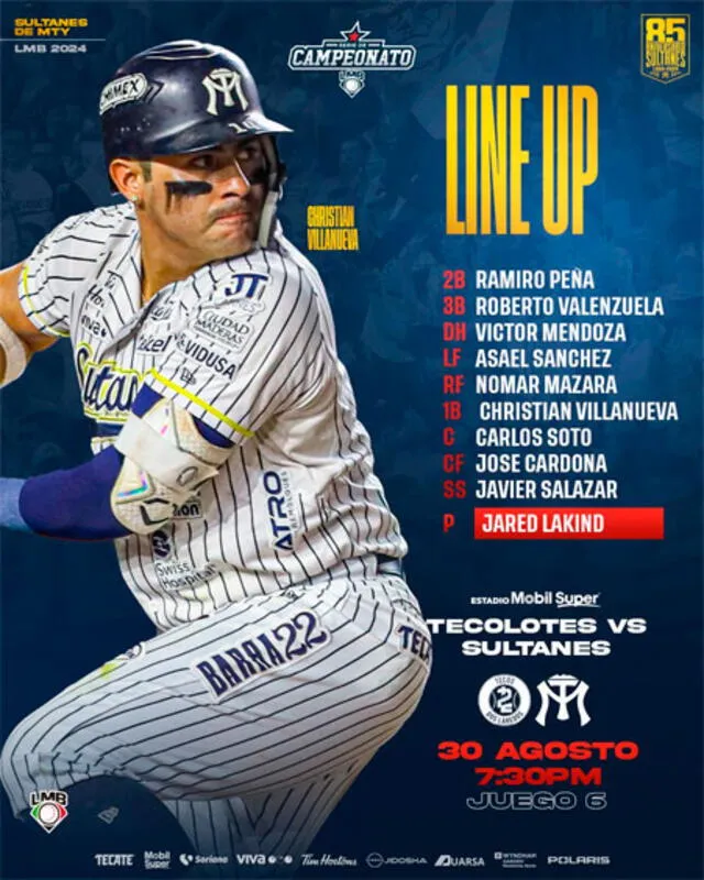 Lineup de los Sultanes de Monterrey. Foto: SultanesOficial / X   