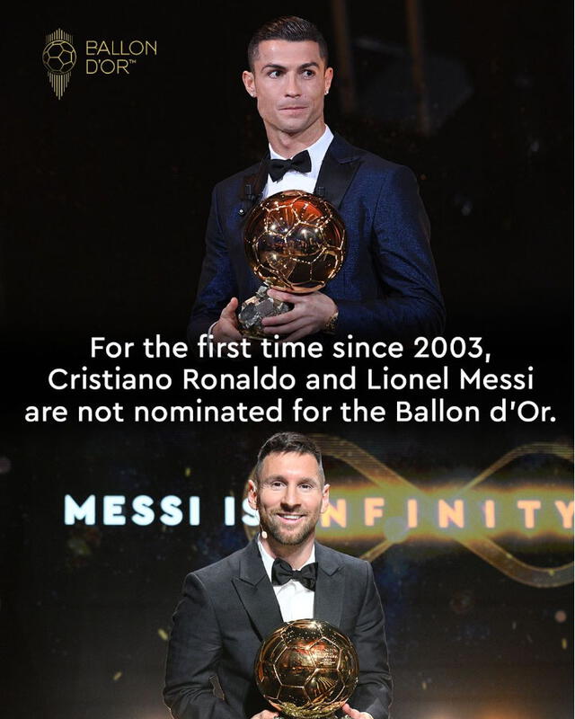 Esta será la primera vez desde 2003 que ni Leo Messi ni Cristiano Ronaldo están nominados. Foto: ballondorofficial / Intagram   