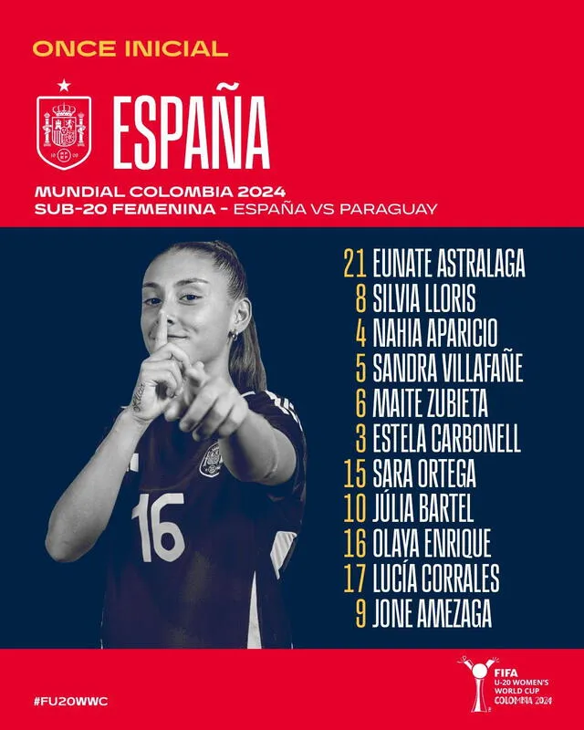  Así arranca España femenino sub-20 ante Paraguay. Foto: @SEFutbolFem/X   