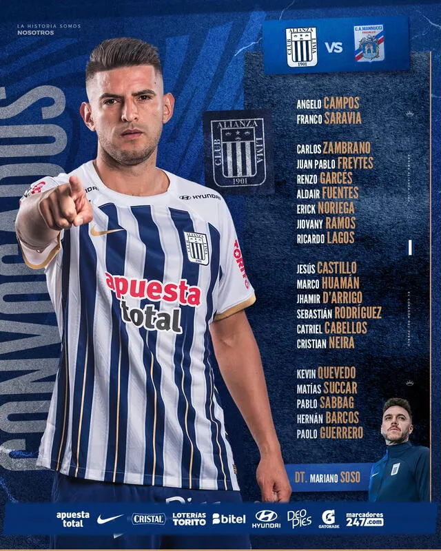  Lista de convocados de Alianza Lima para su duelo ante Carlos A. Manucci. Foto: Alianza Lima 