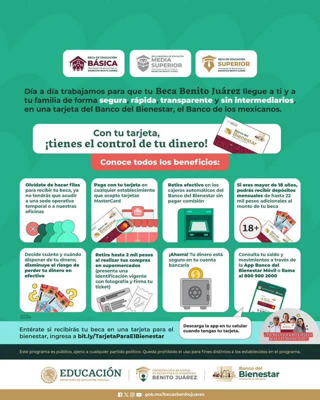 Beneficios de cobrar la Beca Benito Juárez con la Tarjeta del Bienestar. Foto: Bienestar 