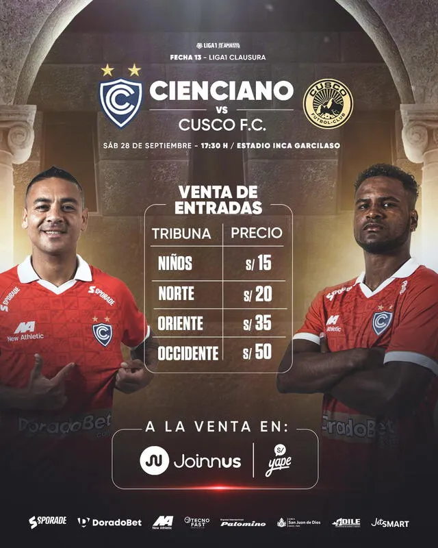  El precio de las entradas para el Cienciano vs Cusco FC van desde los 15 hasta los 50 soles. Foto: Cienciano/X   