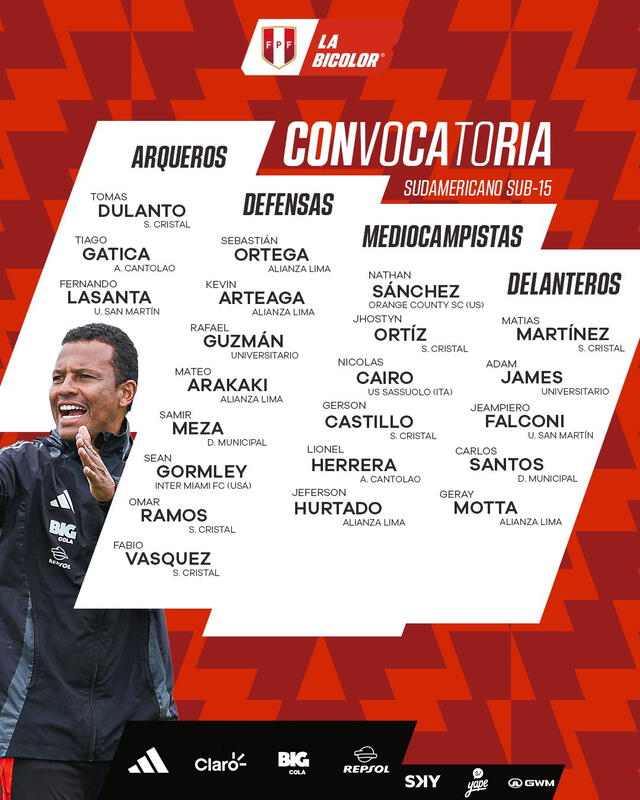 Lista de convocados a la selección peruana sub 15. Foto: La Bicolor/X   