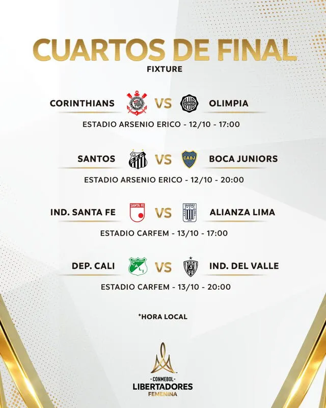  Fixture de los cuartos de final de la Libertadores Femenina. Foto: @LibertadoresFEM/X   