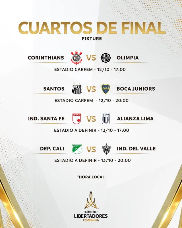 Programación de los cuartos de final de la Copa Libertadores Femenina. Foto: Conmebol Libertadores Femenina   