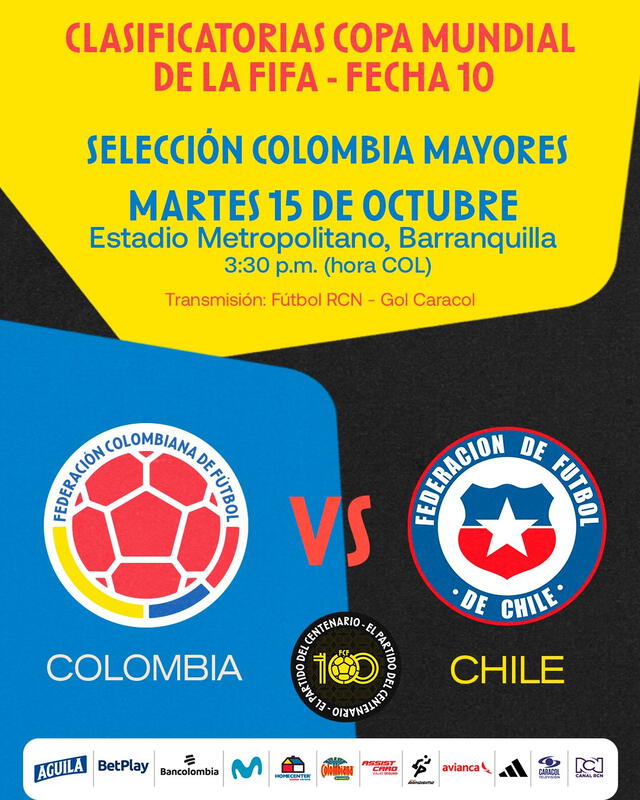 Banner oficial del partido. Foto: Selección Colombia   