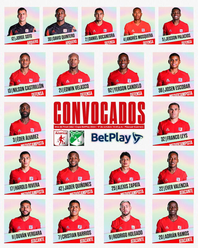 Convocados del equipo escarlata. Foto: América de Cali   