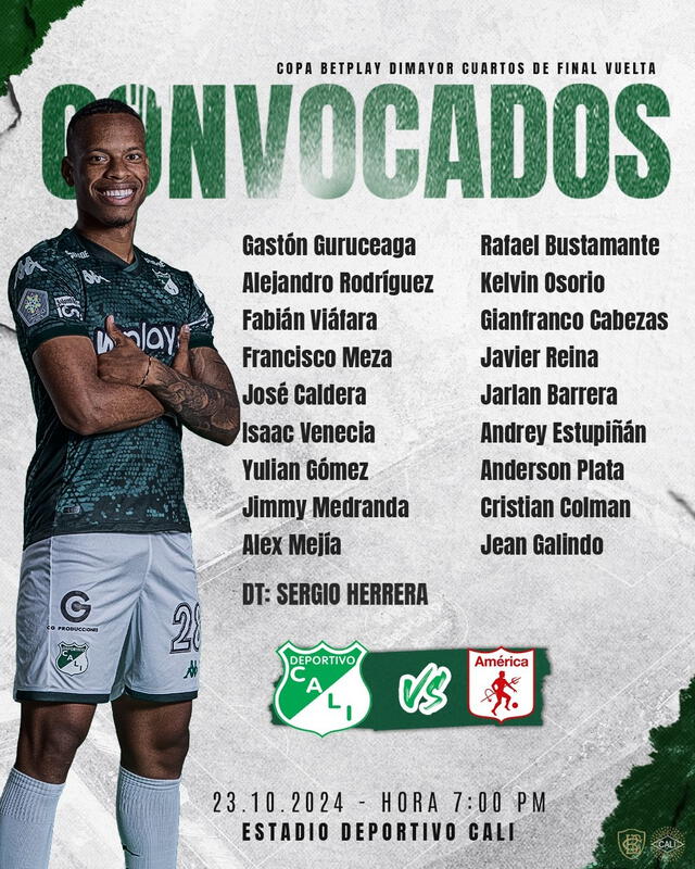 Convocados del Azucarero. Foto: Deportivo Cali   