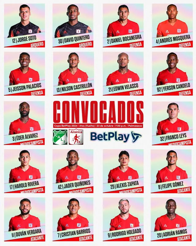 Convocados del club escarlata. Foto: América de Cali   