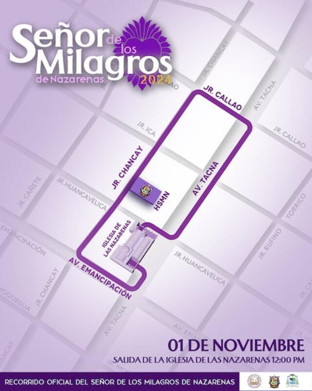 El 1 de noviembre será el quinto y último recorrido del Señor de los Milagros en 2024. Foto: HNSMN   