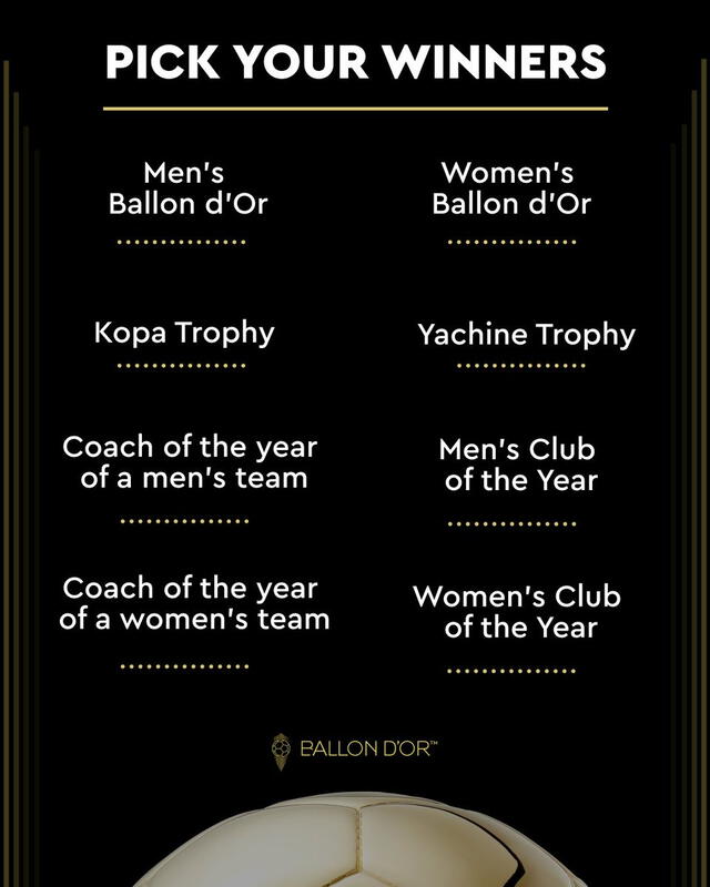 Lista de premios que serán entregados en la gala del Balón de Oro 2024. Foto: Ballon D'Or 