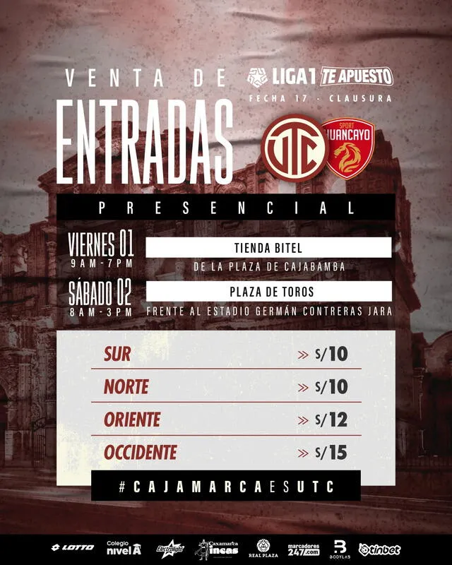 Precios de las entradas para el partido ante Sport Huancayo. Foto: UTC   