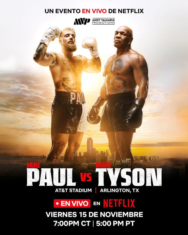  Banner oficial de la pelea entre Mike Tyson vs Jake Paul. Foto: Netflix   