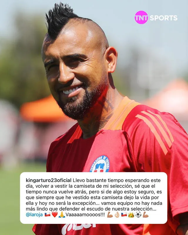 Mensaje de Arturo Vidal en sus redes sociales previo al Perú vs. Chile. Foto: TNT Sports   