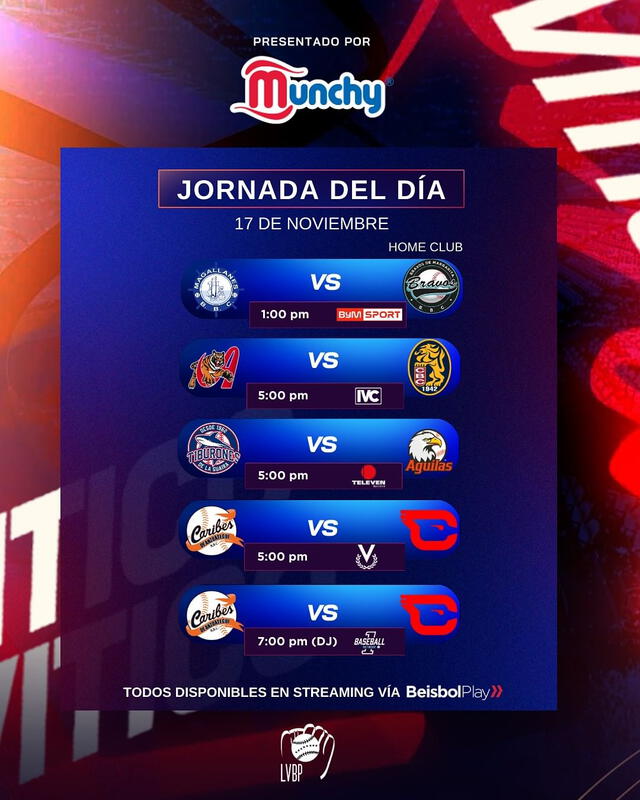 Juegos, horarios y canales. Foto: LVBP   